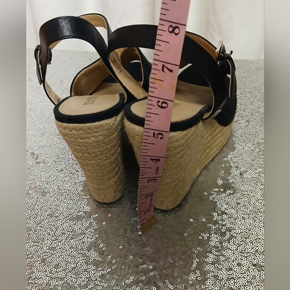 MICHAEL Michael Kors Black Suede Espadrille Wedge Sandals - Picture 7 of 16